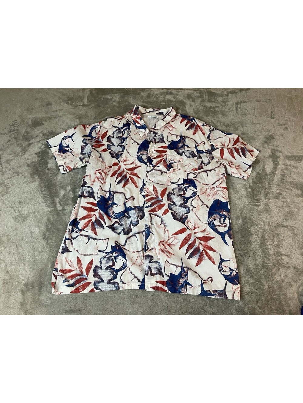 Columbia PFG Shirt Mens XXL White Patriotic Fish Fishing Short Sleeve Button Up